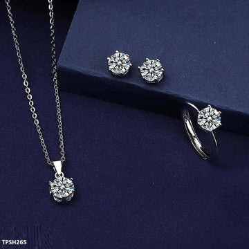 BLX Round Silver Stone Pendant Set