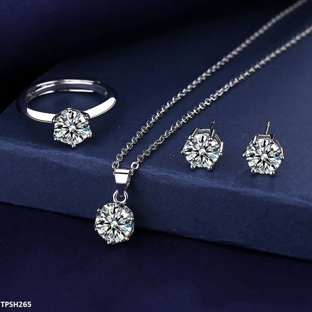 BLX Round Silver Stone Pendant Set