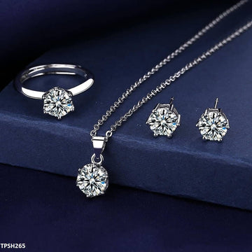 BLX Round Silver Stone Pendant Set