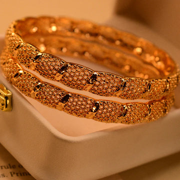 Beautiful Unique Design Golden Plated 2pc Bangle Set for Girls/Women