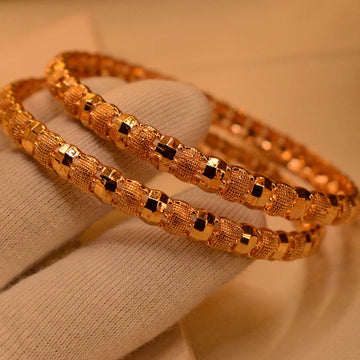 Gorgeous Unique Design Golden Plated 2pc Bangle Set for Girls/Women