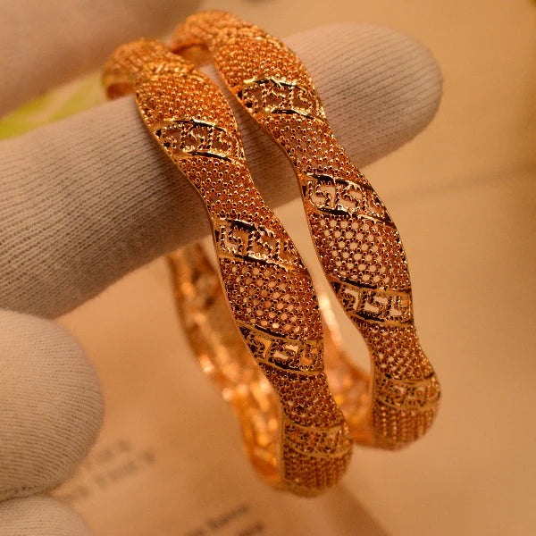 Luminous Unique Design Golden Plated 2pc Bangle Set for Girls/Women